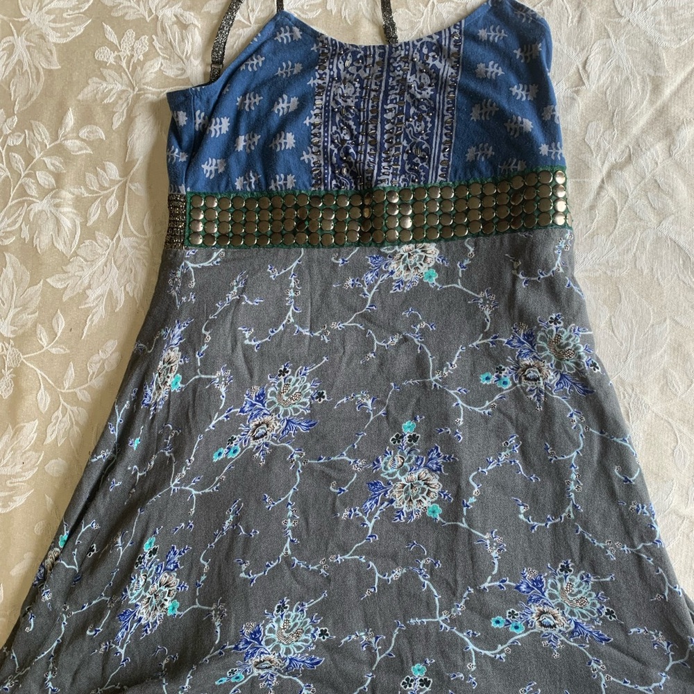 FreePeople.  Blue & Gray Floral Spaghetti-Strap Maxi Dress.  $20